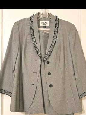 Womens Skirt Suit-3/4 Sleeve Jacket w Pencil Skirt, bl/wh houndstooth, Kaspar 6
